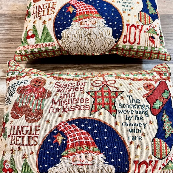 Vtg Set (2) Double Side Reversible Tapestry Christmas Throw Pillows 18x12” Plaid - Picture 6 of 14